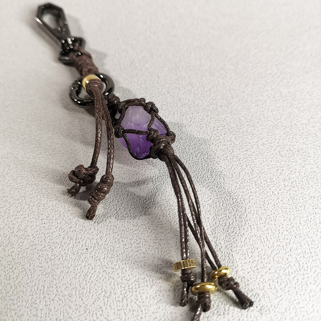 HONGYIYAYI CREATION 紫水晶花 原石吊飾 手工編織包包掛飾 車內開運小物 擴香香薰石, 紫水晶花05款