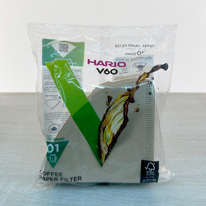 HARIO 咖啡濾紙 V60錐形濾紙 酵素漂白 V01 V02日本製 原廠正貨, 100個裝, 1包