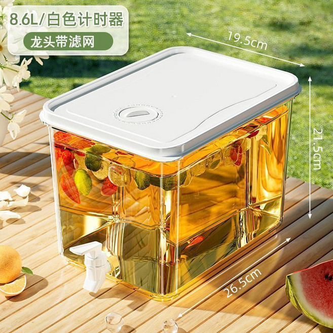 冷水壺加厚帶水龍頭耐高溫大容量飲料果汁桶, 1個, 加大加厚 約裝16斤 過濾龍頭,食品級PP5材質 耐高低溫, 約裝16斤