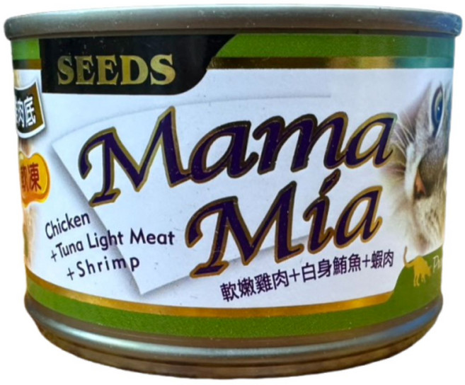 Mama Mia 貓咪罐頭 雞肉+鮪魚+南瓜, 170g, 24個, 軟嫩雞肉+白身鮪魚+蝦肉