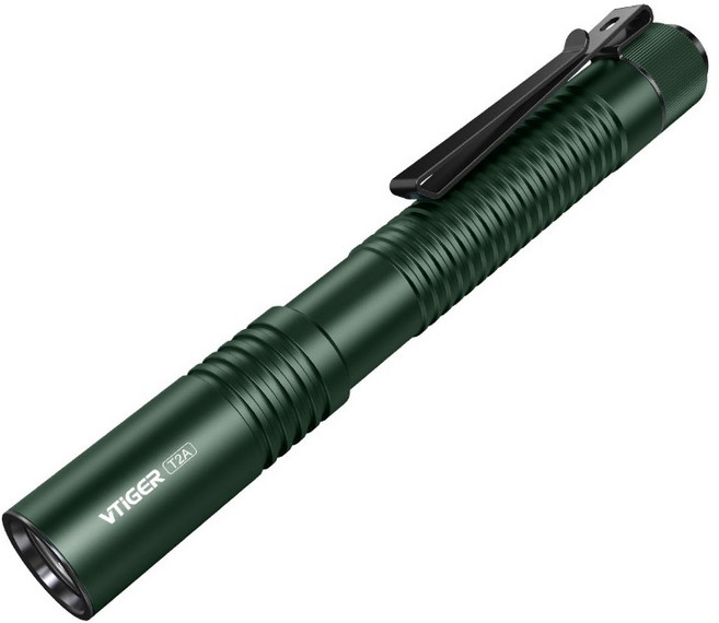 VTIGER T2A 磁吸便攜EDC手電筒 1500流明 200米遠射 尾部磁吸 AA手電筒 記憶模式 日常便攜, 1個, 綠色
