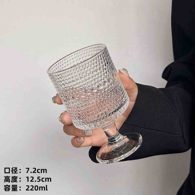 復古太陽花浮雕玻璃杯 酒杯 設計感果汁水杯, 1個, 珠點款 一個裝