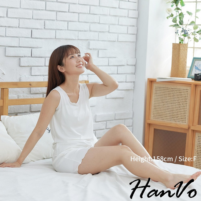 HanVo 日系木耳捲邊螺紋睡衣套裝 吸濕排汗透氣輕薄背心短褲 女生居家服睡衣 A08-5909