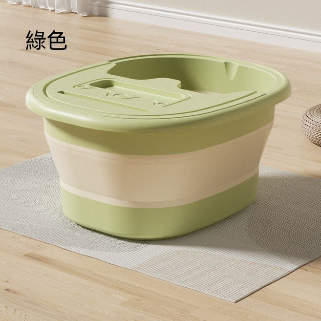 泡腳桶 可折疊加厚 便攜式足浴盆, 綠色足浴桶(帶蓋/可摺疊/帶按摩點), 1個