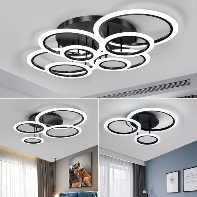 萬特燈飾廠直營店 LED吸頂燈 台灣現貨110v客廳臥室燈具 2024新款現代簡約大氣超亮壓克力燈罩, 四環-58W無極調光, 黑