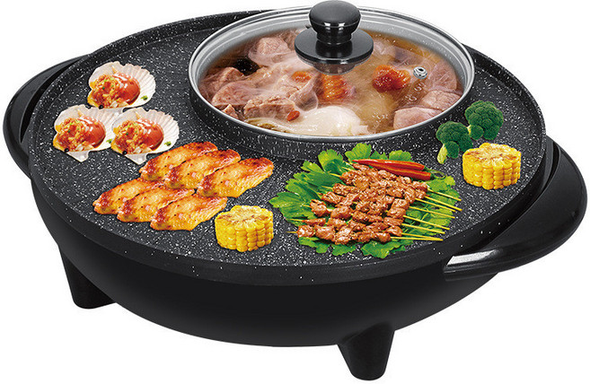 家用多功能鴛鴦鍋 110V電火鍋 麥飯石不沾電烤盤, 涮烤一體鍋, 涮烤一體鍋