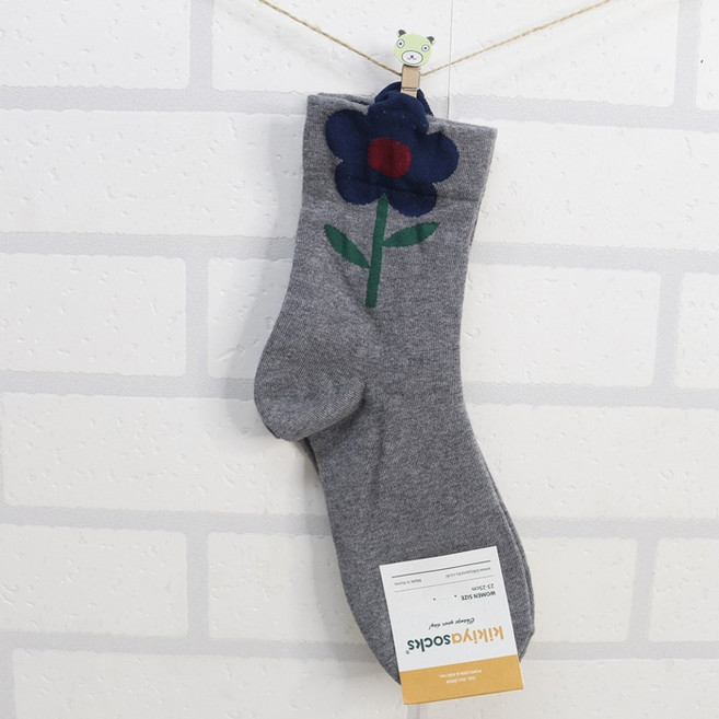 KIKIYOsocks 新大花中筒襪 韓國襪 棉襪 女襪 學生襪 立體花襪子