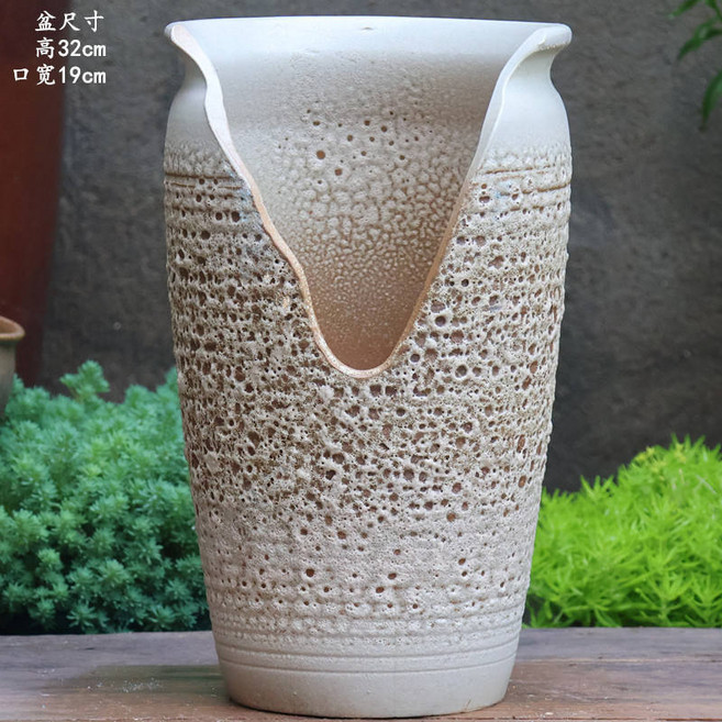 【開發票/統編】多肉花盆 陶瓷盆器 紫砂陶罐 復古切口花盆 花卉綠植盆 透氣斜口多肉老莊盆, 1個, 乳白色,陶瓷