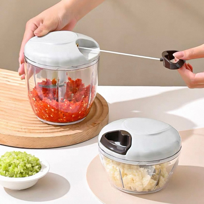 手拉式食物切碎器 蒜頭壓泥器, 灰, 1個