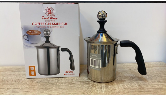 寶馬牌 電木柄單層不鏽鋼奶泡杯 400cc, 1個
