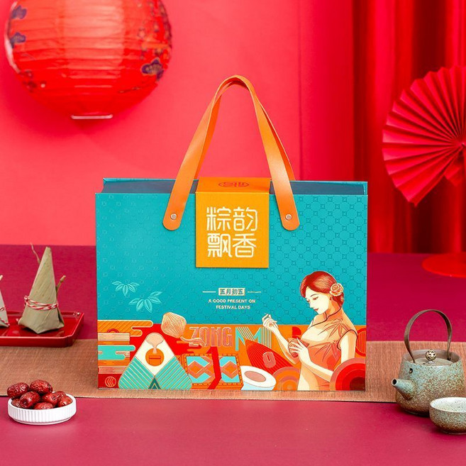 粽韻飄香 端午粽子禮盒, 1個, 端午這種盒粽韻飄香單禮盒無內盒加絲巾
