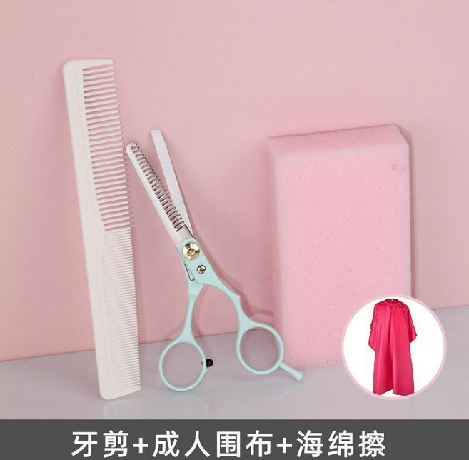 家用理髮剪刀組 牙剪+劉海器, 1個, 無痕牙剪 藍色 +成人圍布, 無痕牙剪, 藍色