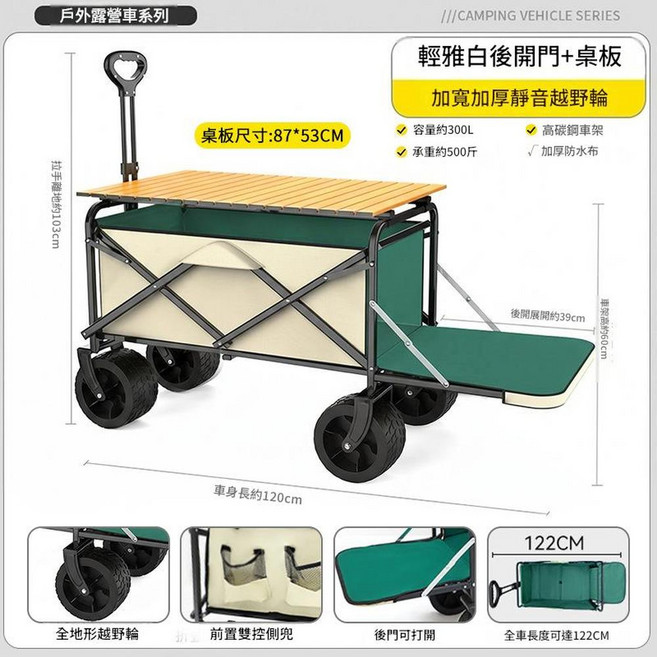 可折疊戶外推車, 升級後開坦克輪 桌板—清雅白 搭配桌板秒變移動攤位, 1個