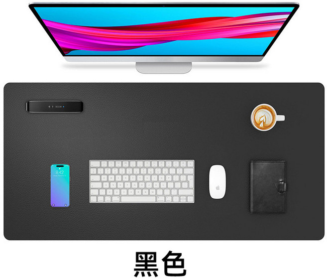 超大皮革滑鼠墊 加厚2.0MM 順滑不卡, 黑色, 1個