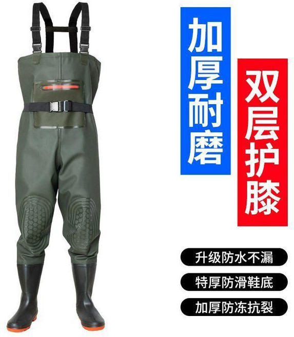 超值 下水褲加厚耐磨捕魚半身雨褲連體防水衣服全身趕海連體褲 副廠商品