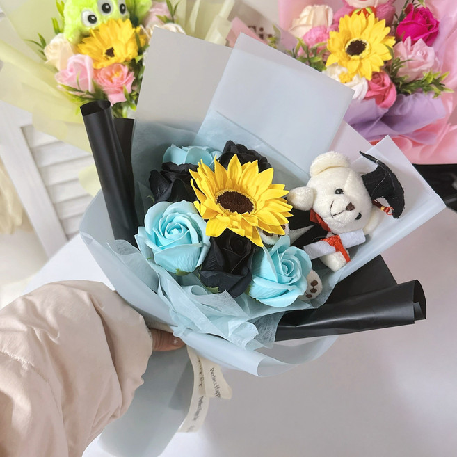 畢業小熊向日葵花束 for you, 畢業熊+禮物袋, 1件