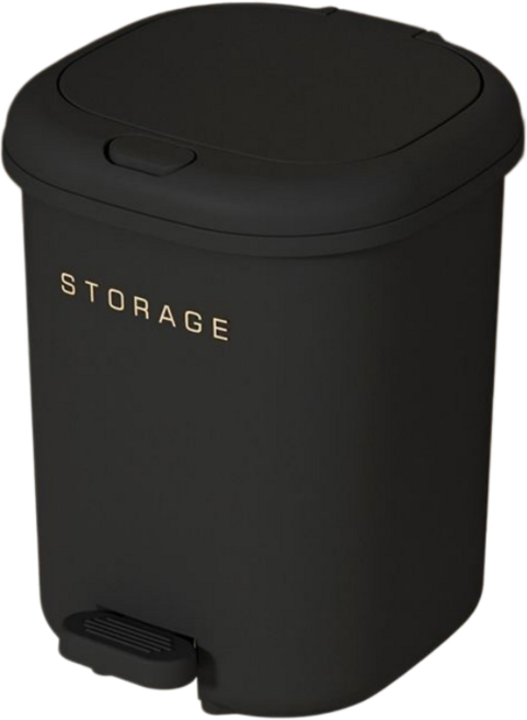 極簡儲物垃圾桶 腳踏密封大容量, 黑色15L