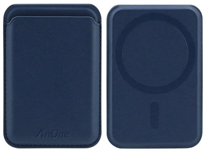 AnOne MagSafe 磁吸 皮革卡套 摺疊支架, 新款 深海藍(可調節式卡包), 1個