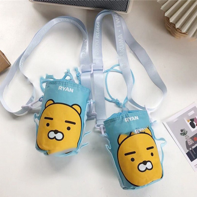 KAKAO FRIENDS RYAN 萊恩 束口袋飲料袋 側背包, 可調節背帶RYAN杯套, 1個, 500ml