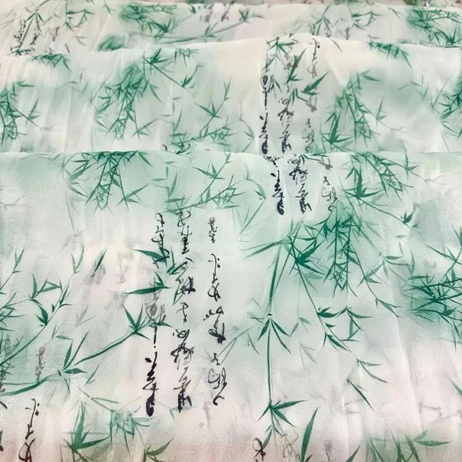 竹書法紗簾 復古古典紗幔 窗紗 背景裝飾紗, 孔雀藍