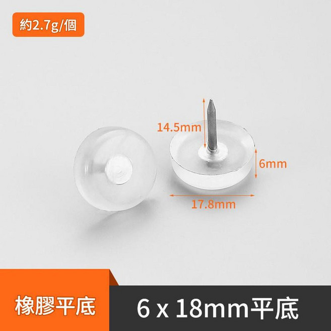 橡膠桌椅腳墊 6x16mm 靜音防滑, 橡膠平底6*18mm