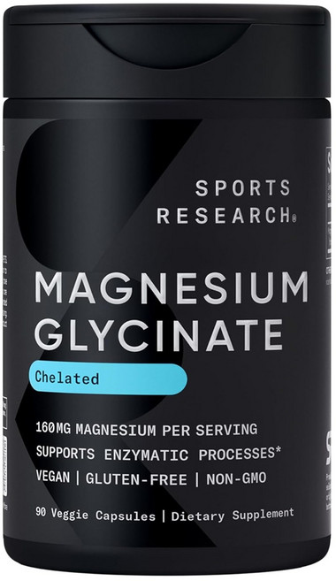 SPORTS RESEARCH 甘胺酸鎂複合物 160mg 素食膠囊, 90顆, 1個