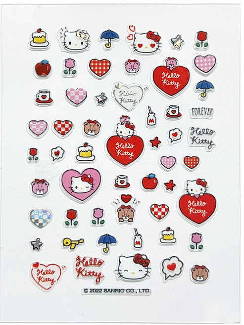 Hello Kitty 聯名 閃亮裝飾貼紙 鏡頭貼 指甲貼 筆記貼, Kitty_紅愛心, 1個