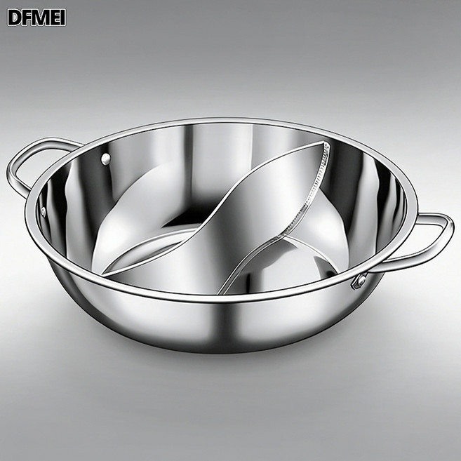 DFMEI 特厚不鏽鋼火鍋鴛鴦鍋家用火鍋盆火鍋專用鍋商用電磁爐鍋火鍋鍋具, 1個, 特厚鴛鴦鍋:28cm, 1cm