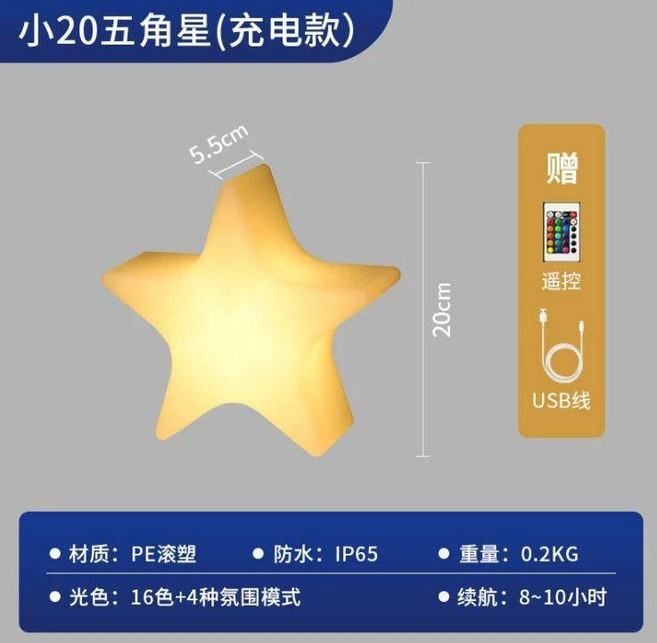 防水發光星星燈 氛圍燈 裝飾燈, 加厚充電款,星星燈--40cm*12cm厚