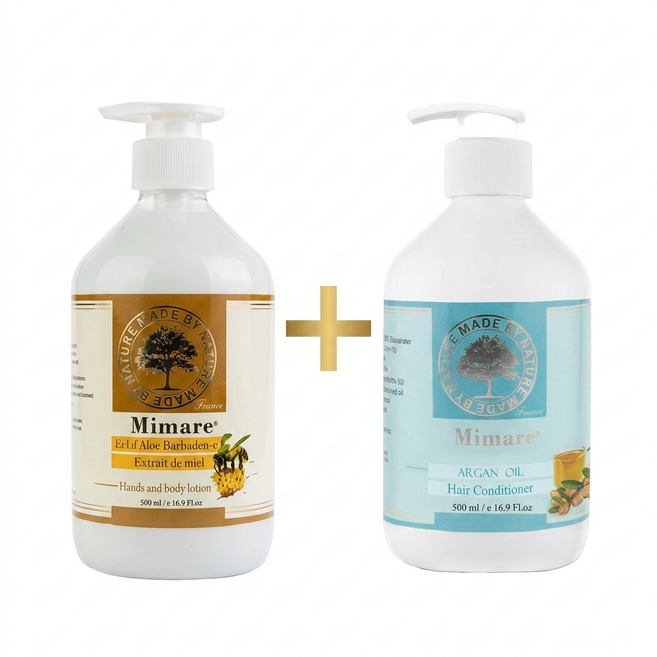 Mimare 法國密碼 蜂蜜蘆薈潤膚乳液 + 法國密碼 柔順彈力潤絲精, 2個, 500g