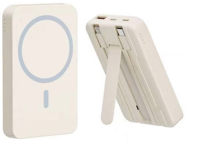 20000mAh 無線磁吸 行動電源 移動電源 快充 行動充 無線充電 自帶線支架充電寶 支援PD 22.5W 雙線快充, 黃油色, 有線22.5W+無線磁吸15W