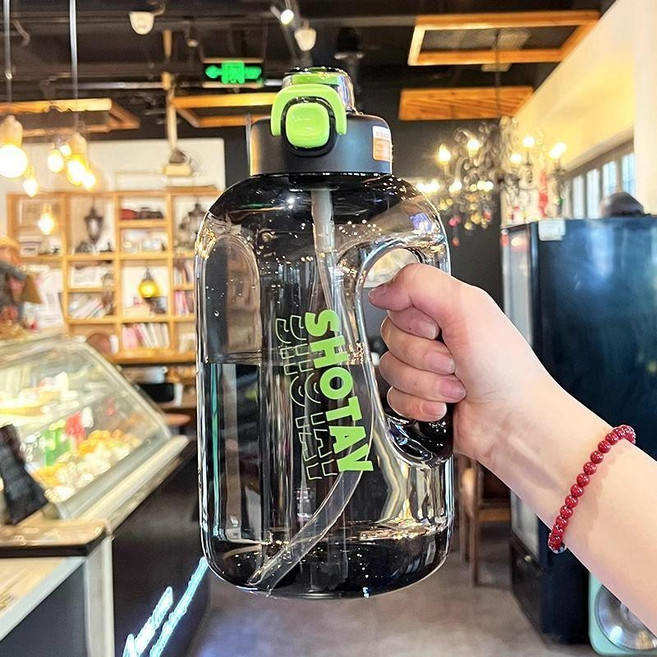 SHOTAV 運動健身大容量水壺 2000ml 便攜耐用塑料水杯, 深邃黑, 1個