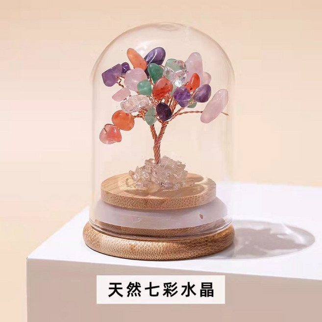 水晶樹 玻璃蓋水晶擺件, 七彩水晶