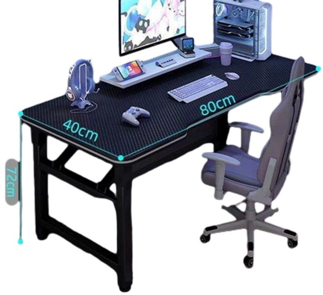 免安裝折疊碳纖維電競桌 120cm, 黑色80x40x72高 免安裝 帶穿線孔