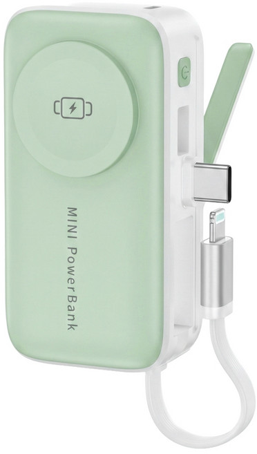 VOORCA 4合1 迷你行動電源 3N1-5K 5000mAh Type-C PD22.5W, 綠色