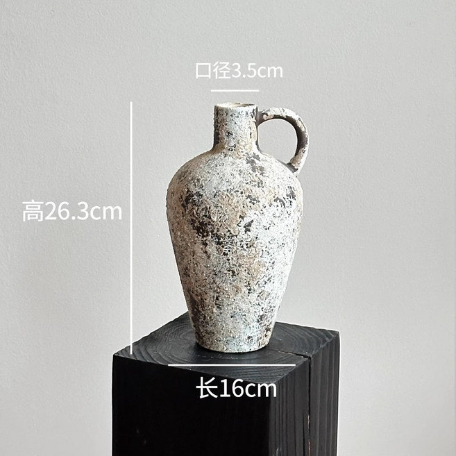 陶瓷花瓶插花擺件中式粗陶罐創意, 侘寂單耳花瓶