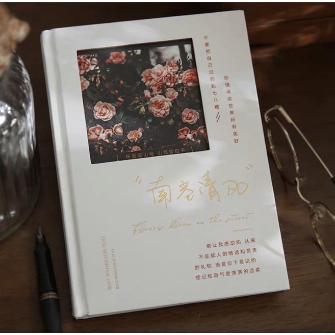 復古玫瑰日記本橫線 手帳文藝文青精裝讀書筆記本, 1個, 南巷青風