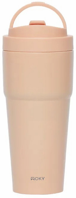 WOKY 渾圓杯 雙層陶瓷杯 750ml 附矽膠吸管, 甜夢香柚, 1個