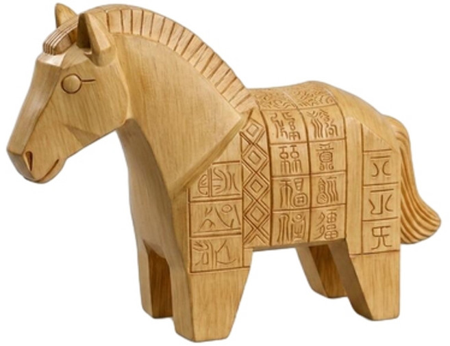 手工木雕馬擺件 家居動物裝飾禮品, 原木風馬擺件