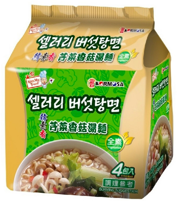 KORMOSA 韓素香 全素泡麵 芹菜香菇湯麵 紅燒湯麵, 1個, 限時特賣芹菜香菇湯麵