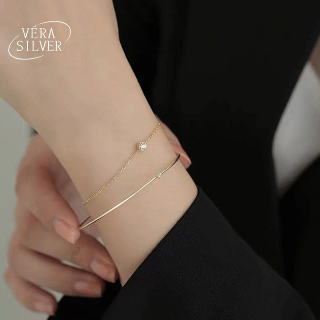 VERA SILVER 925純銀一顆鑽手鍊 - 韓國復古簡約小眾手環 夏季可調節女生手鍊