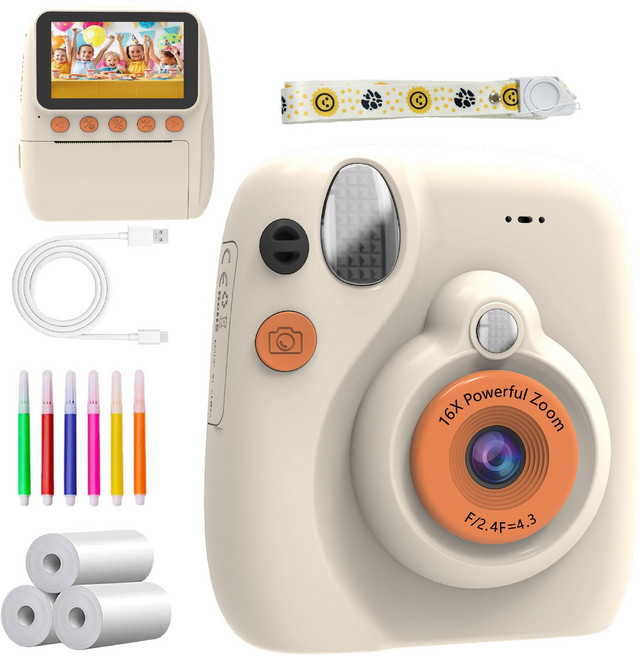 拍立得數位相機 3吋高畫質兒童照相機, 1個, 卡其色裸機 高畫質單攝 精美包裝