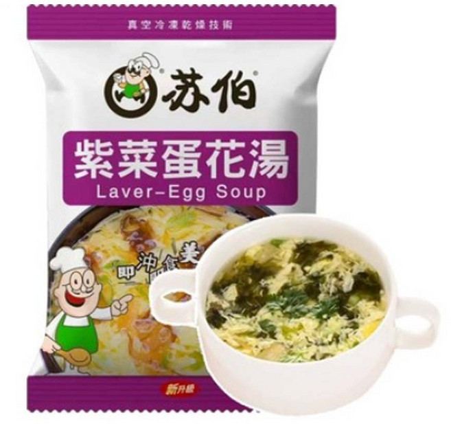 伯湯包 蛋花湯 30秒速沖即時濃湯 湯頭/火鍋底料, 蘇伯 紫菜蛋花湯, 1個, 6g