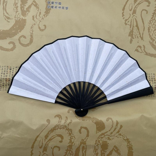 絹布灑金摺扇 手寫題字, 1個, 8寸白色絹布灑金寫黑字款 單面題字