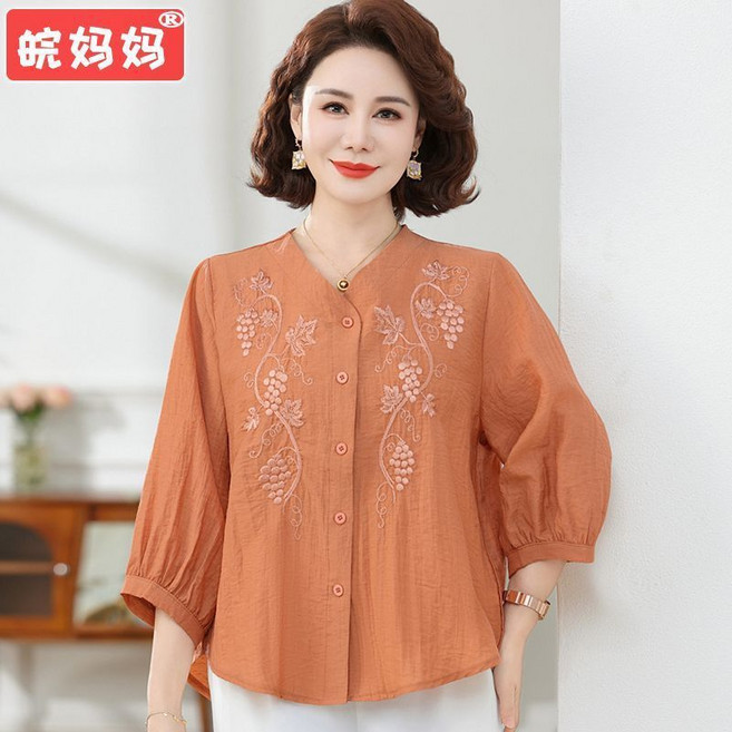 皖媽媽 國風短袖上衣兩件套 適合40-50歲中老年女性 款式洋氣 編號9301