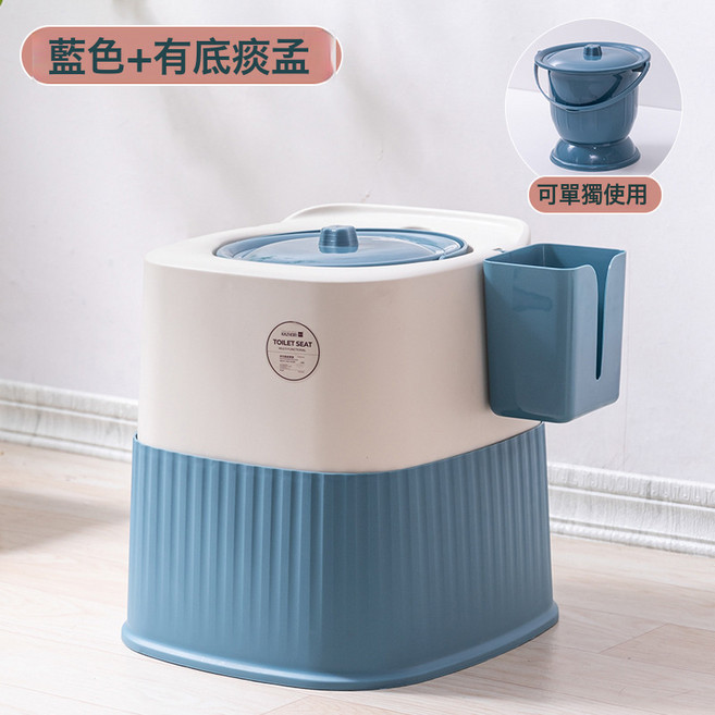 DFMEI 老年人家用移動馬桶孕婦坐便器可摺疊便盆老人室內便攜式起夜尿桶, 1個, H80藍色【室內專用】:如圖