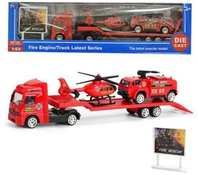 1:64 雙向滑行工程車 挖土機 兒童益智親子互動玩具套裝, 1:64合金消防拖曳套裝, 1個