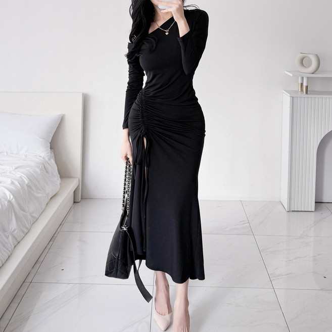 글램디브 바니트안 섹시 홀복 긴소매 맥시 원피스 AB1021