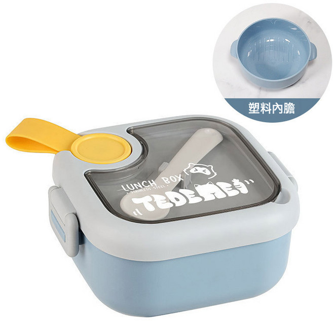 DFMEI 304不鏽鋼兒童輔食碗寶寶吃飯碗餐具套裝嬰兒便攜保溫飯盒, 1個, 【塑料款】藍色-750ml:參考詳情
