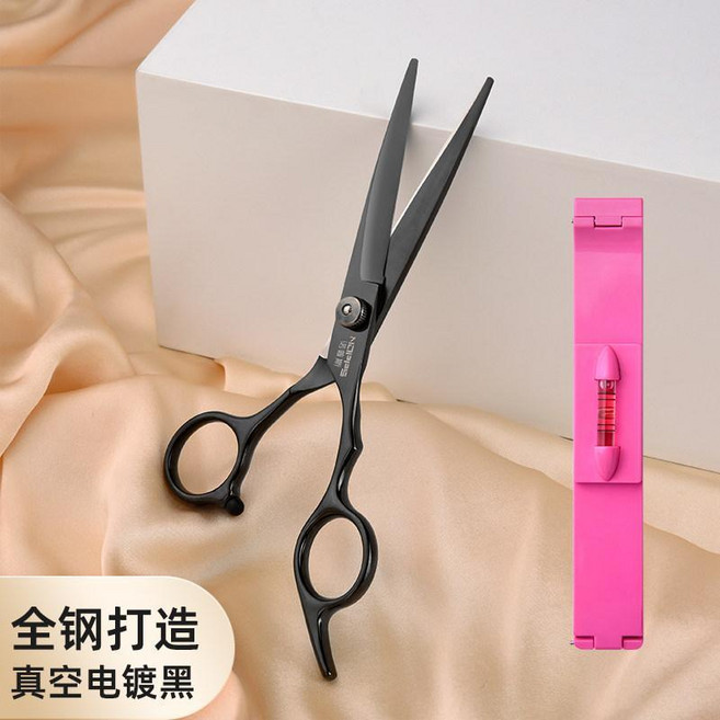 SICIUN 理髮剪刀 專業家用打薄碎髮牙剪 真空電鍍黑 全鋼打造, 1個, 黑色-平剪+劉海夾, 黑色, 平剪+劉海夾